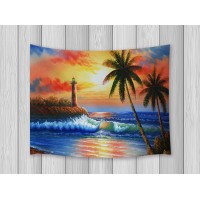 Lighthouse Ocean Palm Tree Artsy Print Tapestry For Living Room Wall Hanging Rug   253814671543